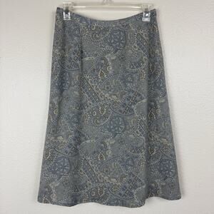 Talbots Petites Silk Floral Paisley A-Line Midi Skirt Blue Gray Sage 6 Altered